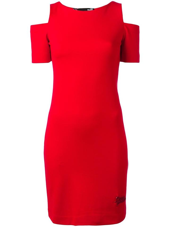 Love Moschino Slit Sleeves Fitted Dress, Women's, Size: 38, Red, Viscose/polyamide/spandex/elastane