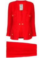 Chanel Vintage Waffle Texture Skirt Suit - Red