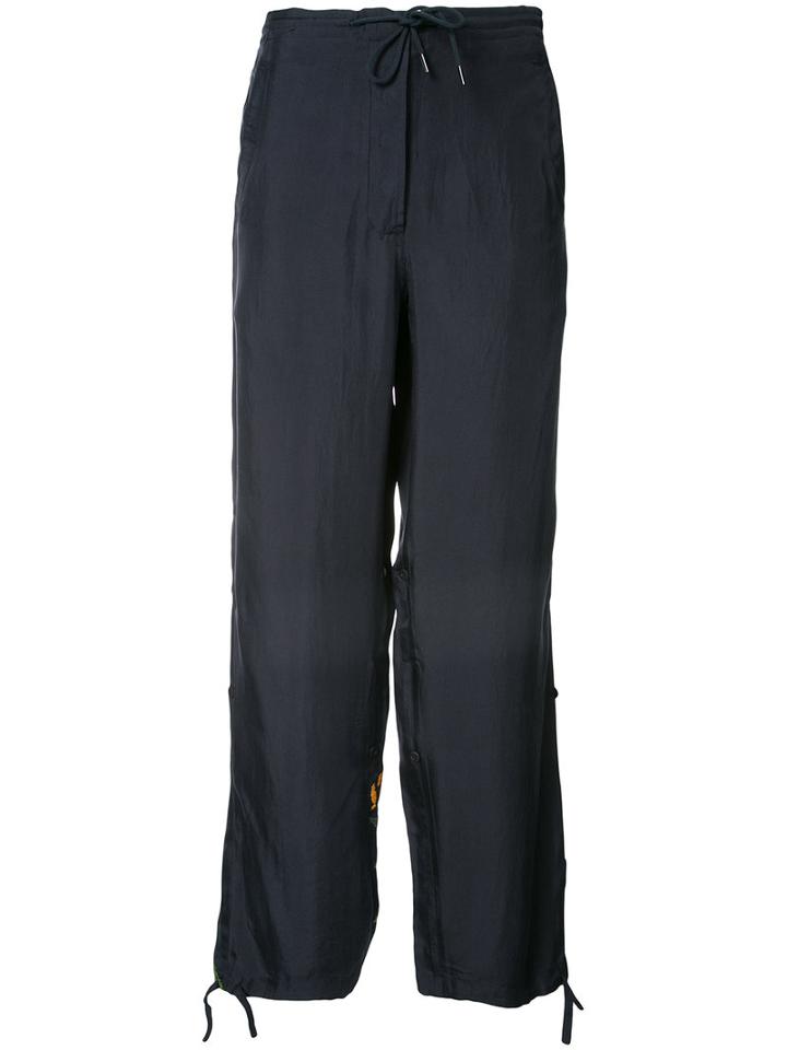 Maharishi - Tiger Embroidered Track Pants - Women - Silk - 12, Blue, Silk
