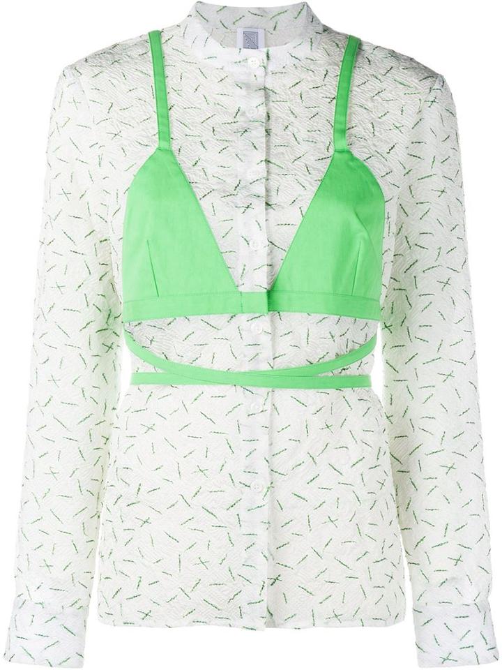 Rosie Assoulin Embroidered Silk-blend Shirt With Bralet Overlayer