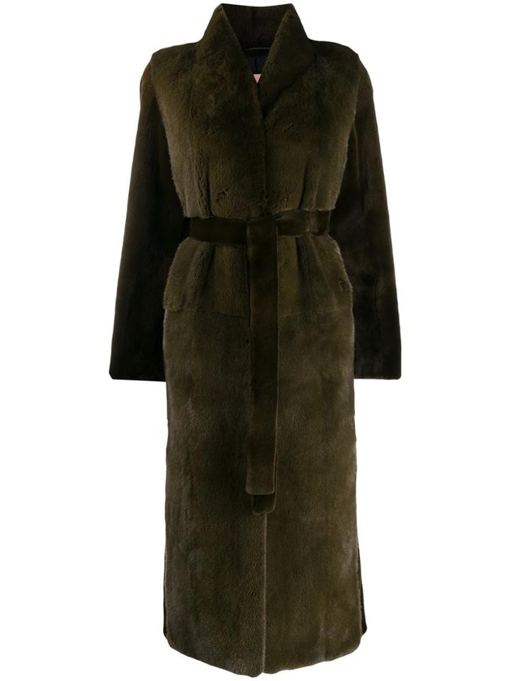 Yves Salomon Belted Coat - Green