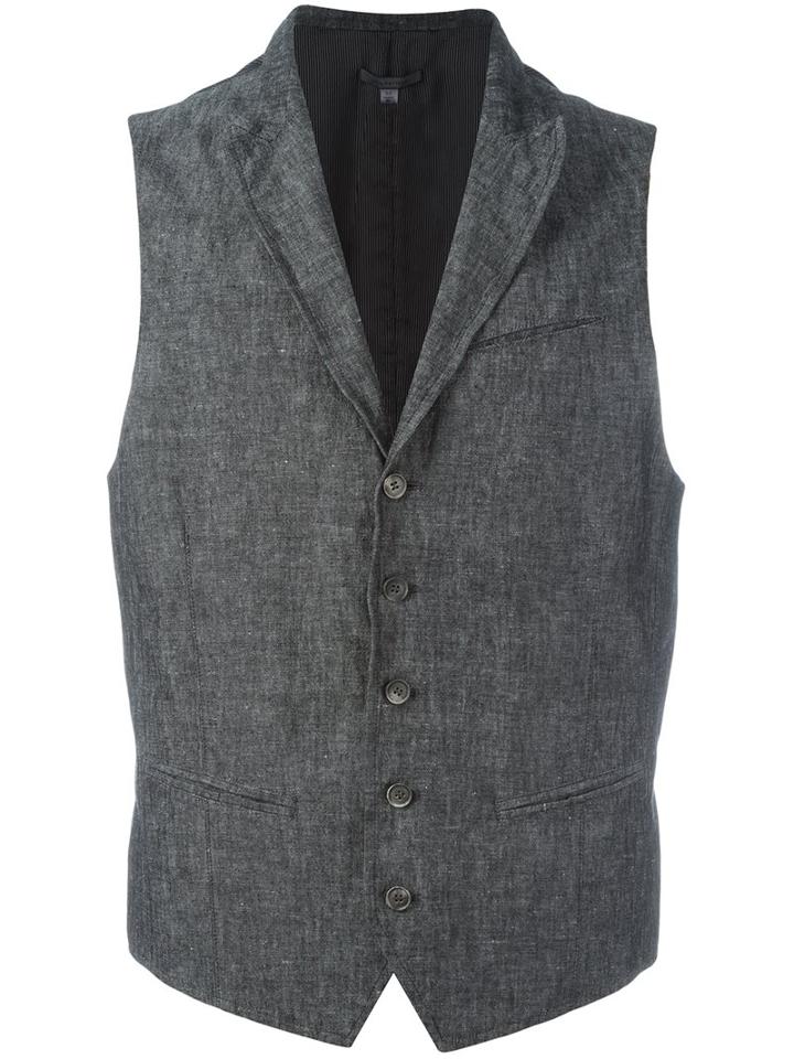 John Varvatos Buttoned Waistcoat, Men's, Size: 50, Grey, Cotton/linen/flax/cupro