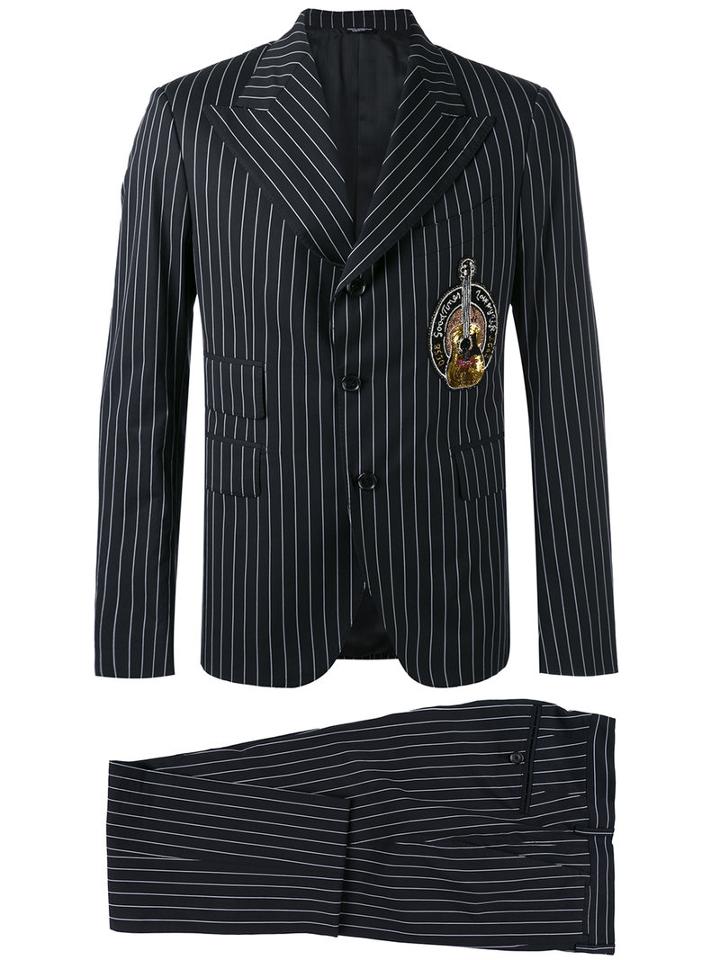 Dolce & Gabbana - Pinstripe Musical Patch Suit - Men - Silk/cotton/polyester/glass - 48, Black, Silk/cotton/polyester/glass