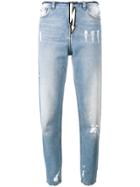 Navro Raw Hem Blue High Waisted Mom Jeans