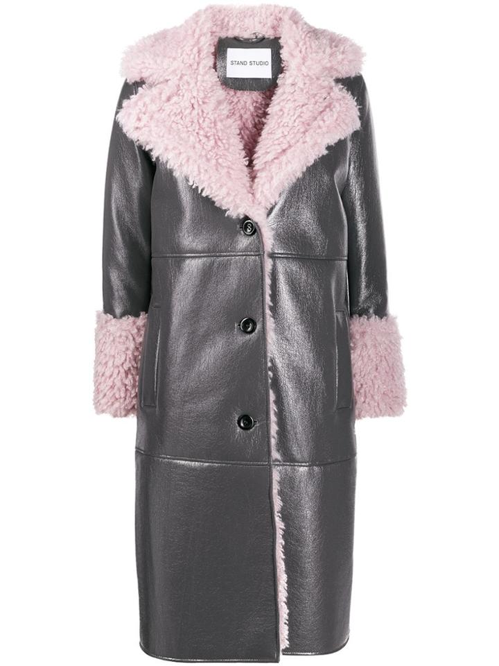 Stand Linda Leather Look Shearling Coat - Grey