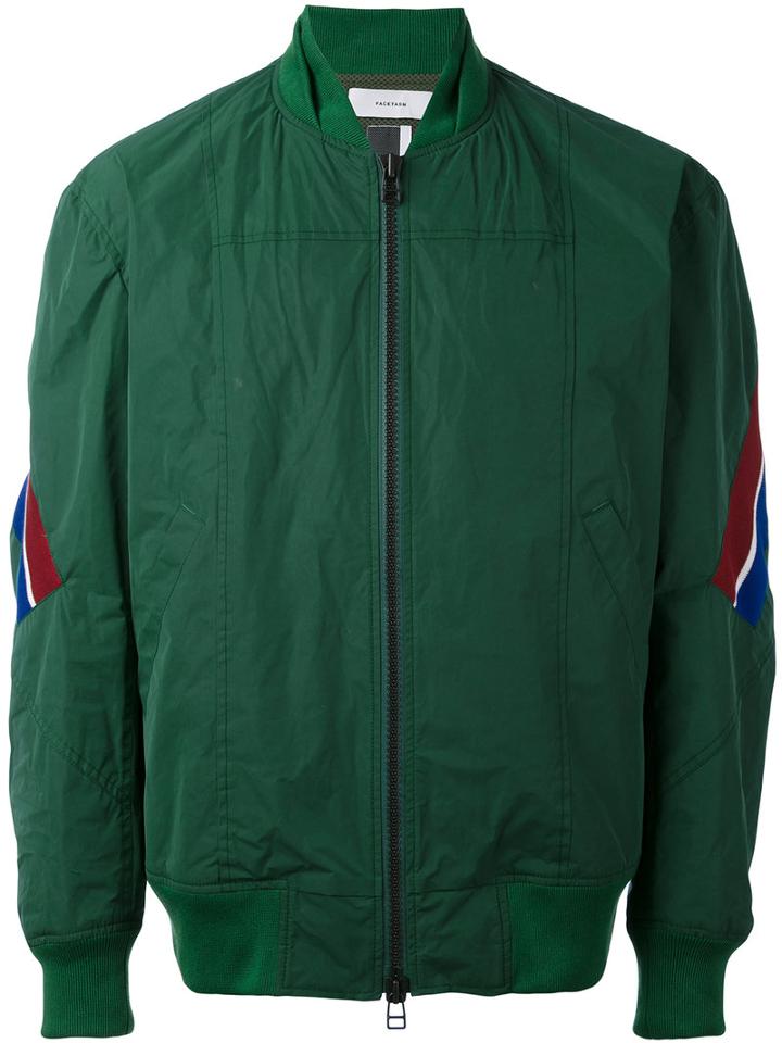 Facetasm - Stripe Detail Bomber - Men - Polyester/cotton - One Size, Green, Polyester/cotton