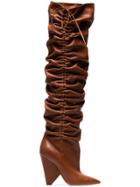 Saint Laurent Brown Niki 105 Leather Long Boots