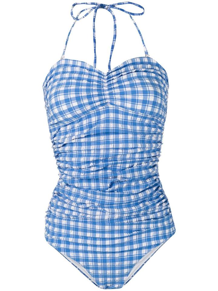 Ganni Seersucker Swimsuit - Blue
