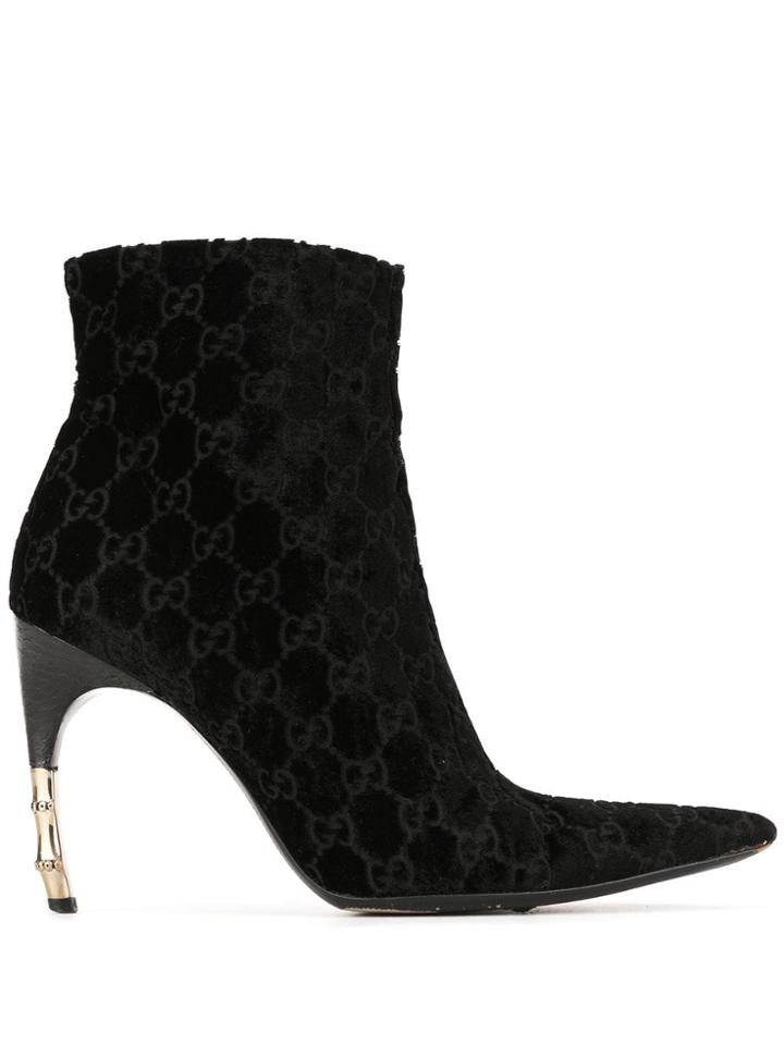 Gucci Vintage Heeled Logo Boots - Black