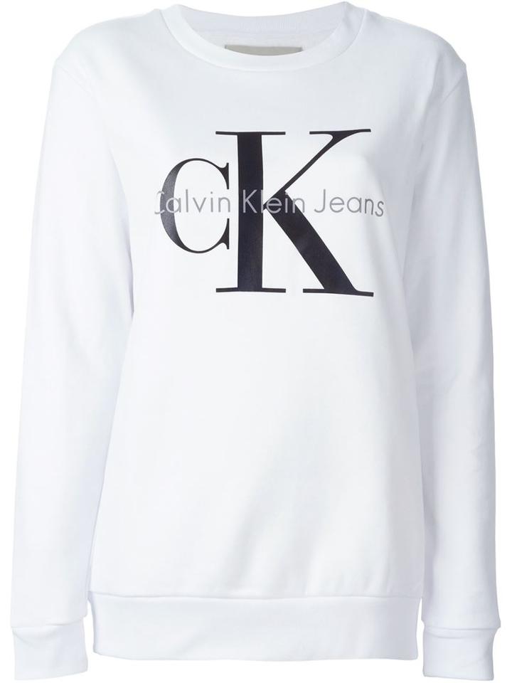 Calvin Klein Jeans Logo Print Sweatshirt, Women's, Size: Medium, White, Cotton