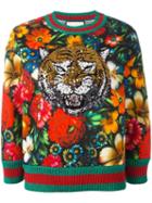 Gucci Sequinned Tiger Floral Sweatshirt, Women's, Size: Small, Green, Cotton/viscose/metallic Fibre/spandex/elastane
