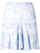 Ktz Frill Hem Printed Skirt, Women's, Size: Xs, Blue, Rayon