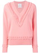 Barrie Textured Trim V-neck Sweater - Pink & Purple