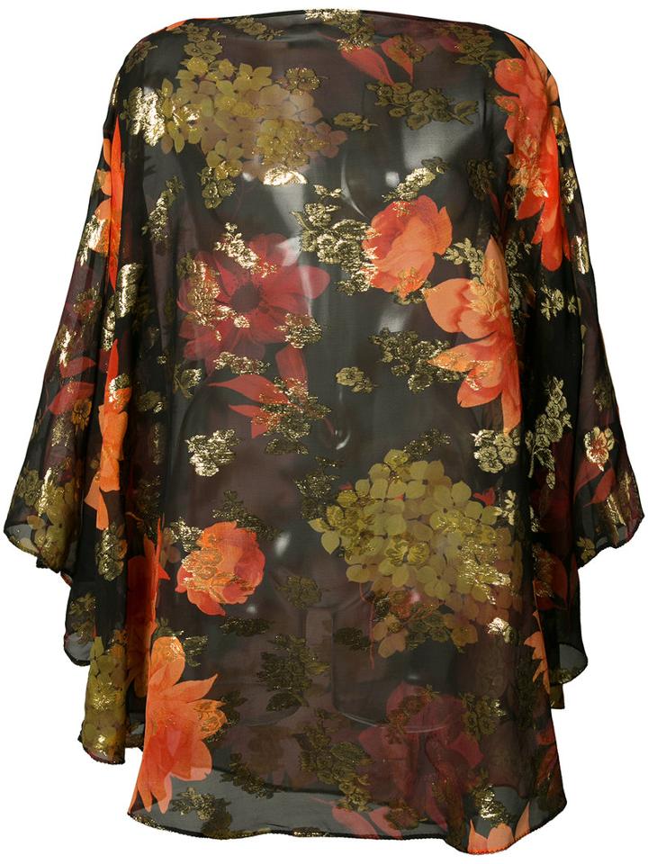 Haney Floral Ruffled Blouse, Women's, Black, Silk/polyester
