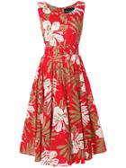Samantha Sung Floral Print Belted Waist Dress - Red