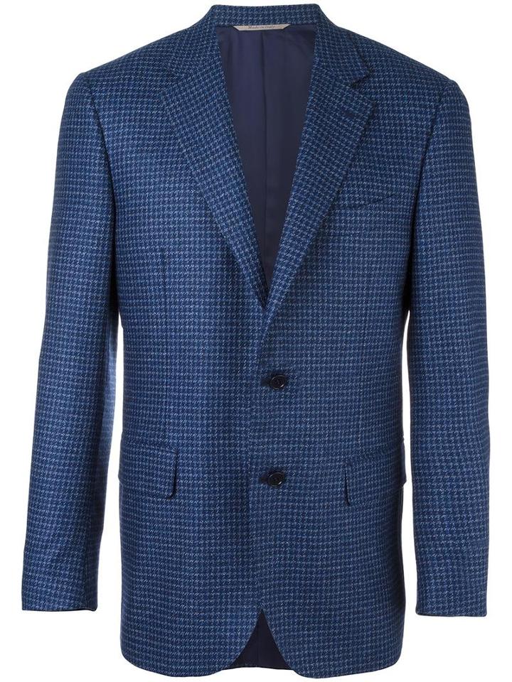 Canali Houndstooth Pattern Blazer, Men's, Size: 52, Blue, Cupro/wool