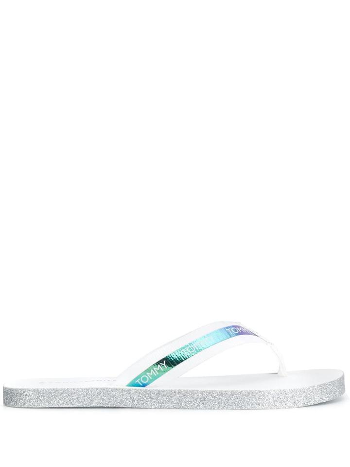 Tommy Hilfiger Iridescent Detailing Flip Flops - White