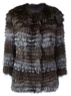 Yves Salomon Striped Fur Coat - Brown