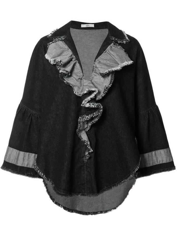 Tome Denim Ruffled Jacket, Women's, Size: Small, Black, Cotton