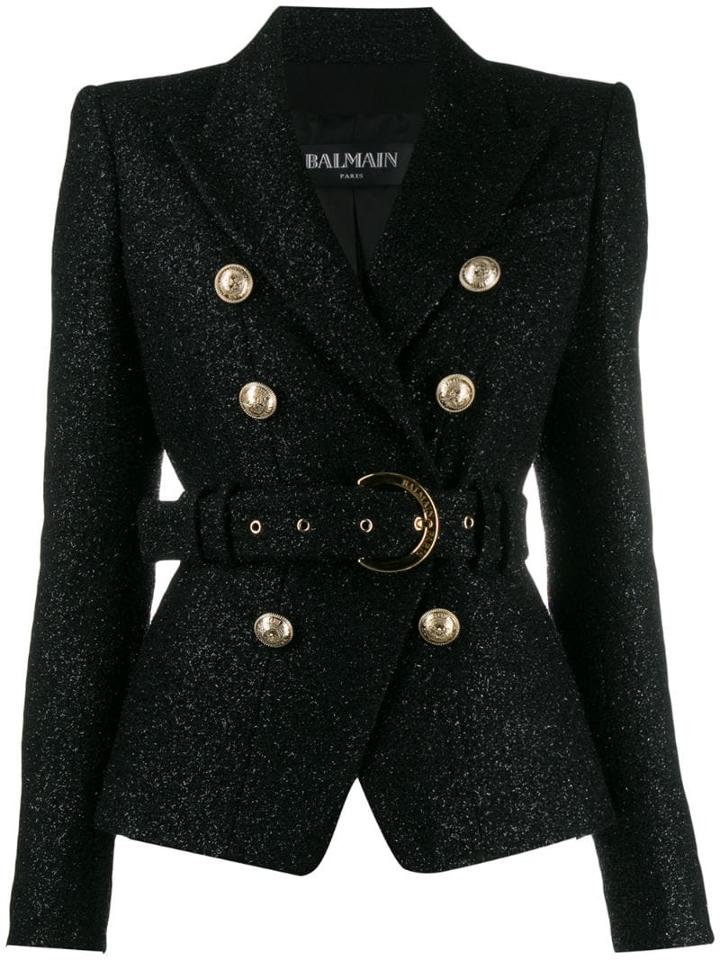 Balmain Glittered Belted Blazer - Black