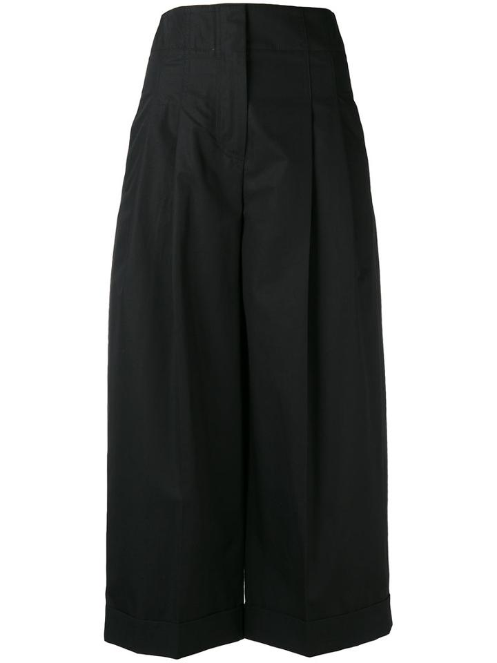 Céline Pleated Front Cropped Trousers, Women's, Size: 42, Black, Cotton