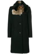 Kolor Patched Fur Collar Coat - Black