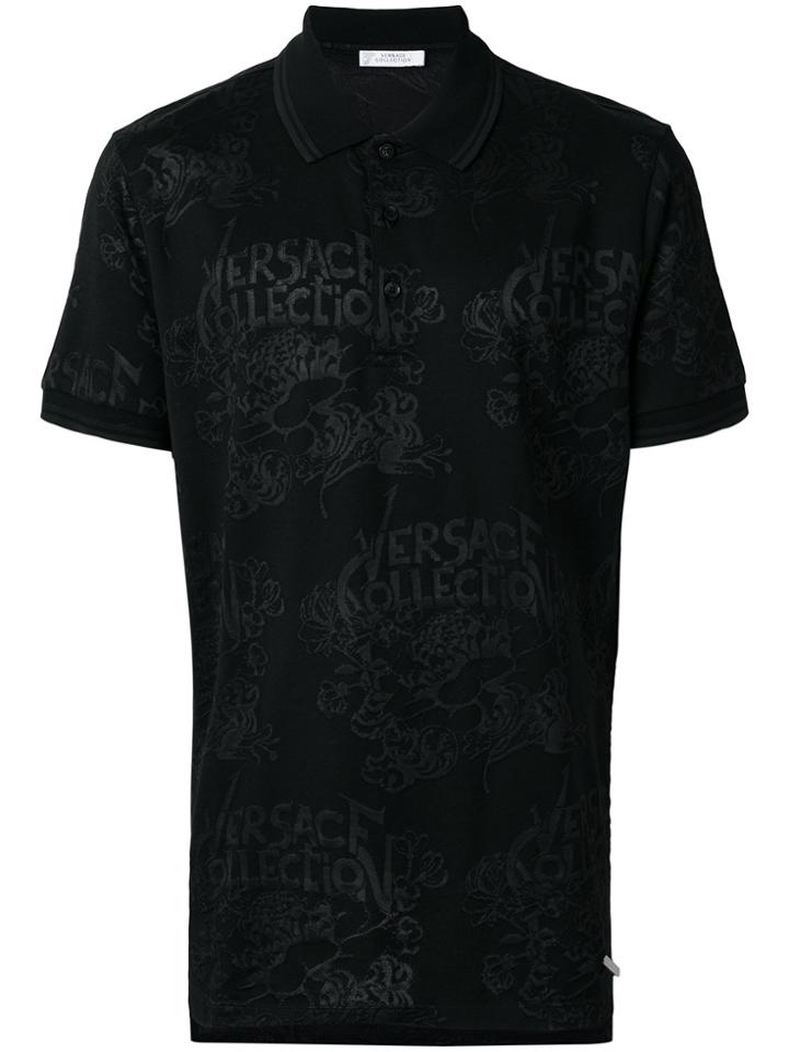 Versace Collection Logo Jacquard Polo Shirt - Black
