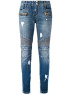 Balmain - Distressed Biker Jeans - Women - Cotton/polyester/viscose - 42, Blue, Cotton/polyester/viscose
