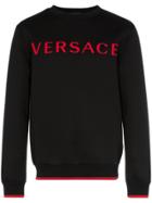 Versace Logo Embroidered Contrast Trim Jumper - Black