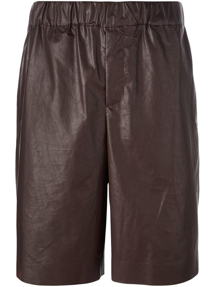 Msgm Waxed Track Shorts, Men's, Size: 48, Brown, Cotton/polyurethane