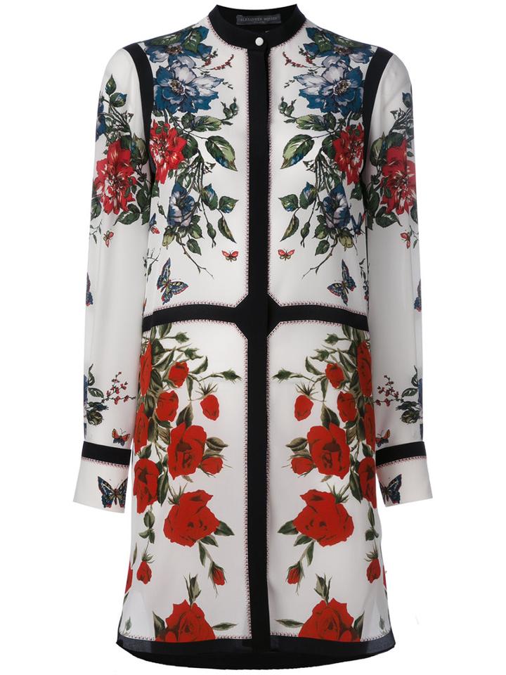 Alexander Mcqueen Floral Print Dress, Women's, Size: 38, White, Silk