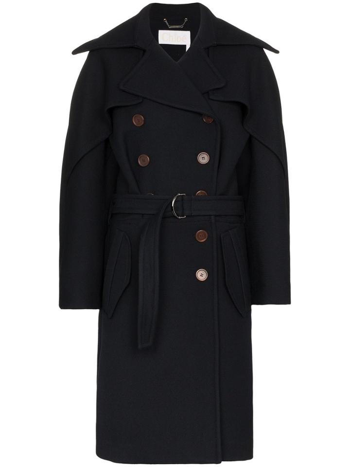 Chloé Belted Wool Trench Coat - Blue