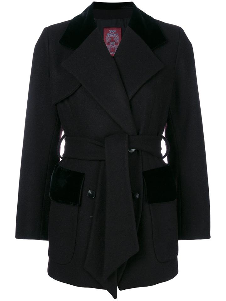 John Galliano Vintage Belted Double-breasted Coat - Black
