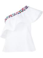 Saloni One Shoulder Embroidered Top, Women's, Size: 8, White, Cotton/spandex/elastane