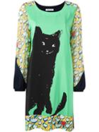 Tsumori Chisato Cat Print Shift Dress, Women's, Size: 2, Polyester/silk/cotton