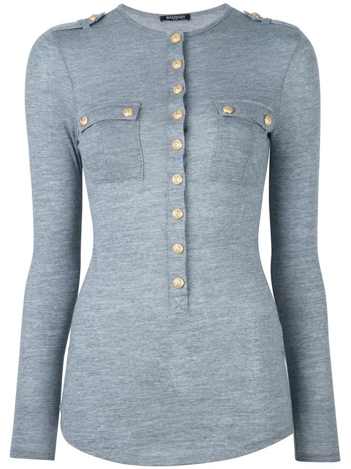 Balmain Long Sleeved Top, Women's, Size: 38, Grey, Wool