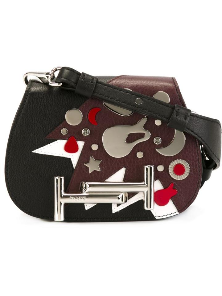 Tod S Double T Cross Body Bag, Women's, Black, Calf Leather/metal