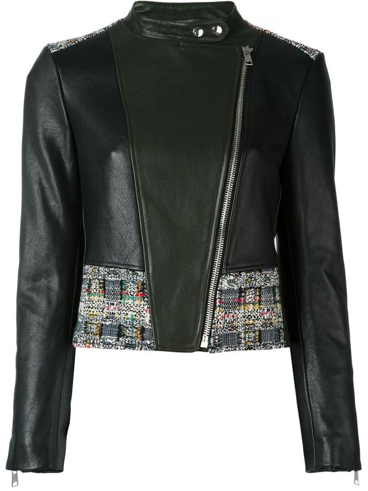 Alexander Mcqueen Tweed Panel Biker Jacket