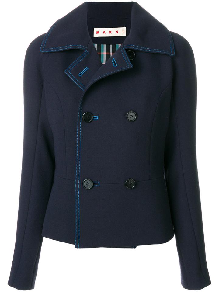 Marni Contrast Seam Peacoat - Blue