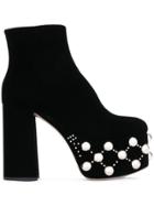 Miu Miu Stud Embellished Platform Boots - Black