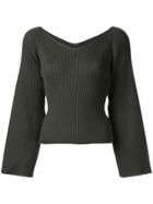 Des Prés V-neck Rib Knit Top - Grey