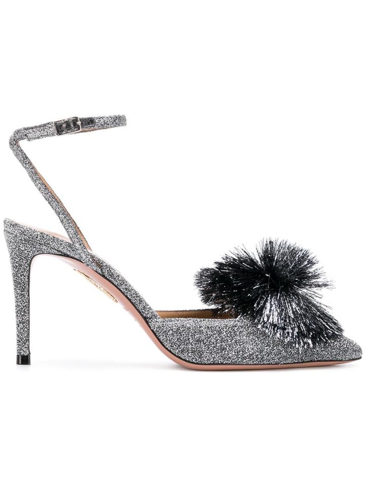 Aquazzura Glitter Pom Pom Pumps - Metallic
