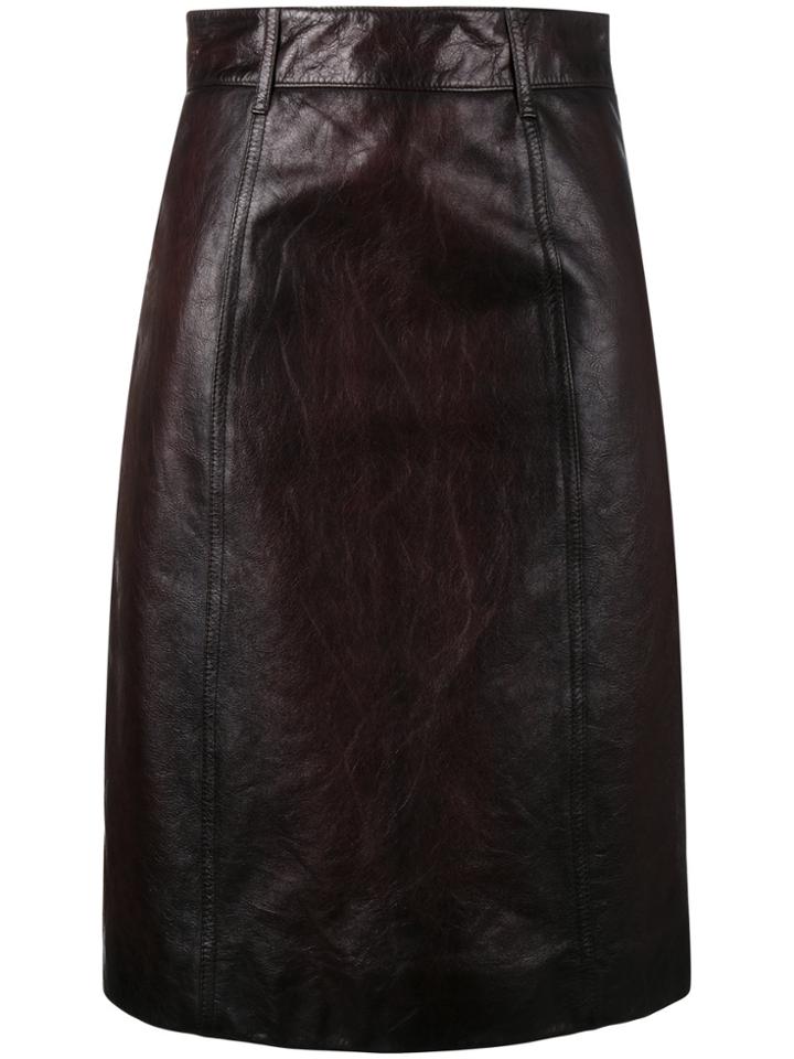Prada Leather Pencil Skirt - Brown
