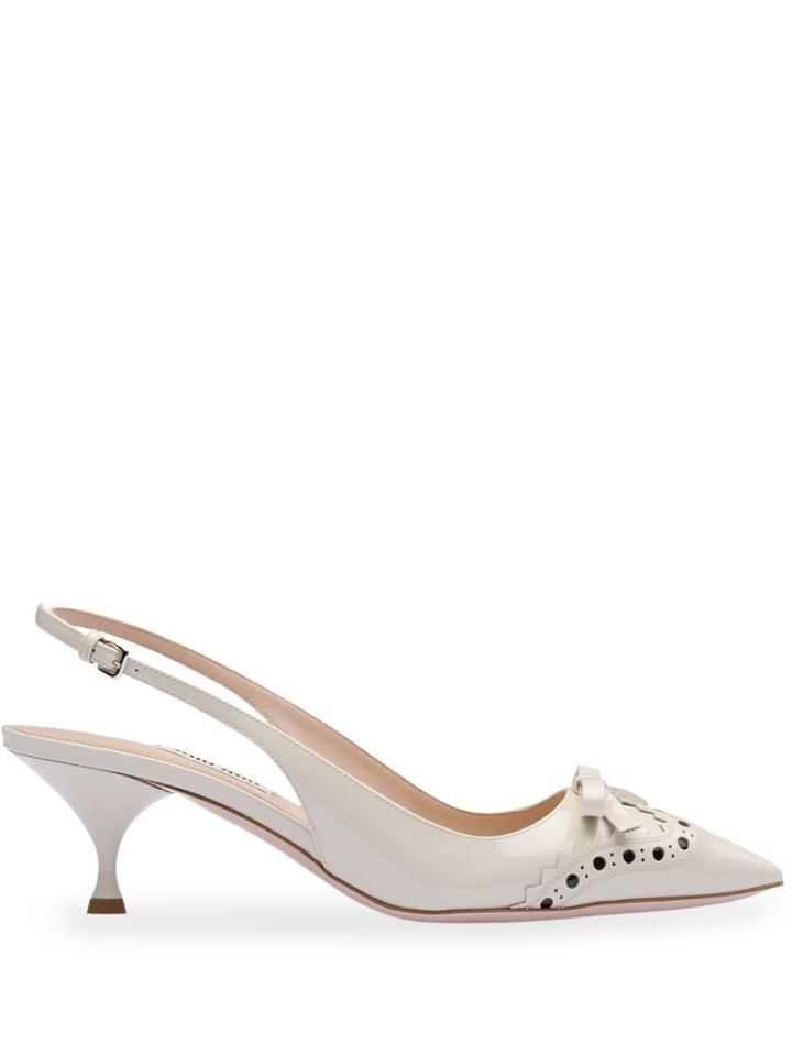 Miu Miu Bow-embellished Perforated 55mm Slingback Pumps - Grey