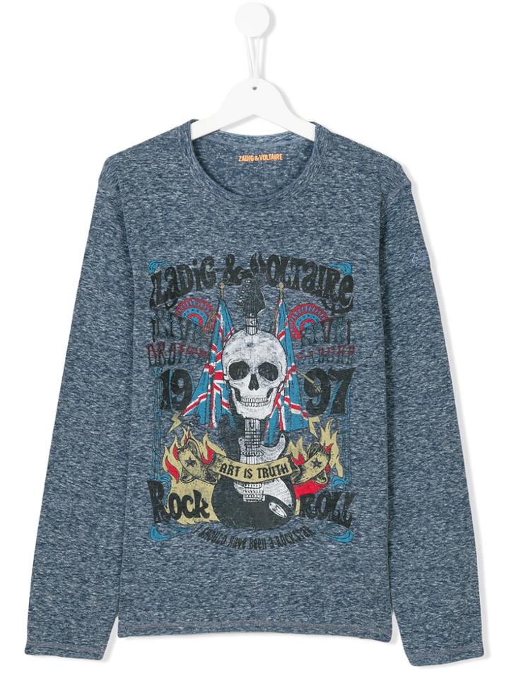 Zadig & Voltaire Kids Skull Print Jersey Top - Blue