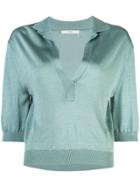 Tibi Crispy Cropped Sleeves Polo Shirt - Blue