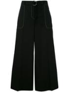 Maison Margiela Cropped Wide-leg Trousers, Women's, Size: 38, Black, Cotton/linen/flax