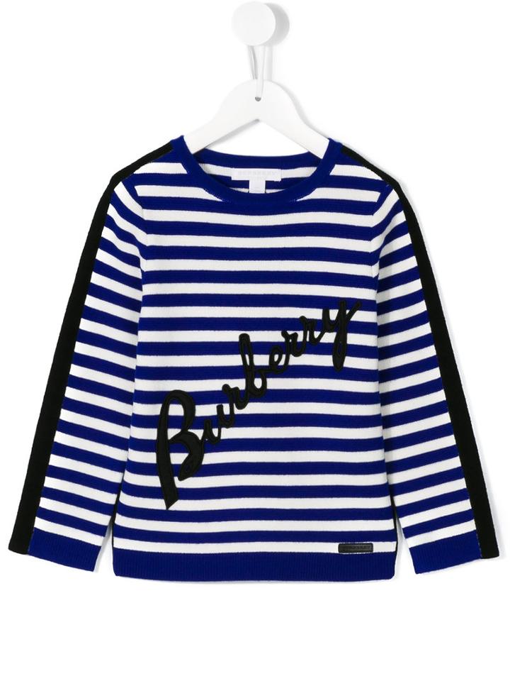 Burberry Kids Striped Jumper, Size: 7 Yrs, Blue