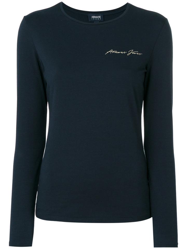 Armani Jeans - Long-sleeved Top - Women - Cotton/spandex/elastane - 40, Blue, Cotton/spandex/elastane