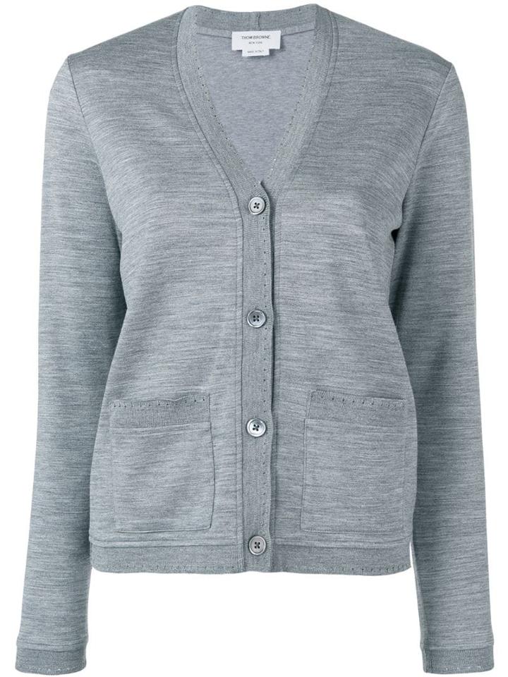 Thom Browne Pointelle Rib Trims Cardigan - Grey